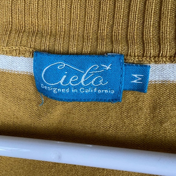 Mustard yellow and cream striped v neck sweater preppy academia collegiate med - Picture 6 of 6